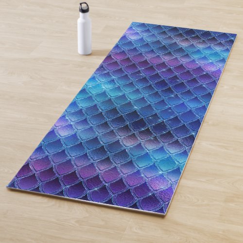 Blue  Silver Sparkles Dragon Scales Yoga Mat