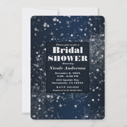 Blue  Silver Sparkling Lights Glam Bridal Shower Invitation