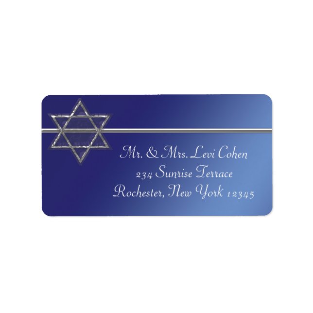 Blue Silver Star of David Address Labels (Front)