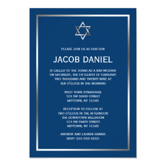 Blue Silver Star of David Bar Mitzvah Invitations