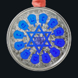 Blue & Silver  Star Of David Hanukkah Metal Ornament<br><div class="desc">*Customize with your choice of background color.</div>