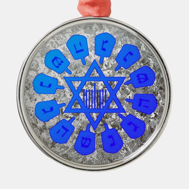 Blue & Silver  Star Of David Hanukkah Metal Ornament (Front)