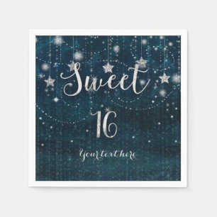 Blue & Silver Starry Celestial Sweet 16 Party Napkins
