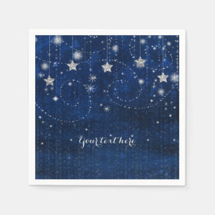 Blue & Silver Starry Celestial Whimsical Party Paper Napkins