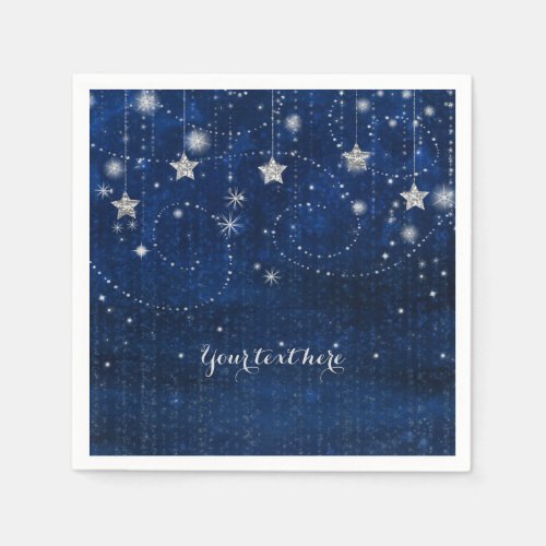 Blue  Silver Starry Celestial Whimsical Party Paper Napkins