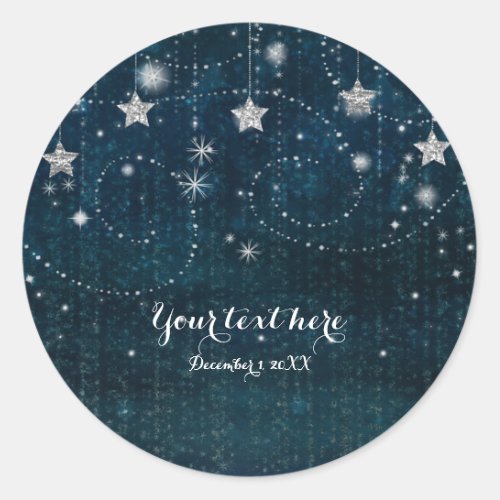 Blue  Silver Starry Night Celestial Stars Favor Classic Round Sticker