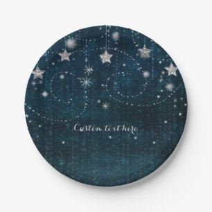 Blue & Silver Starry Sweet 16 Whimsical Party Paper Plates