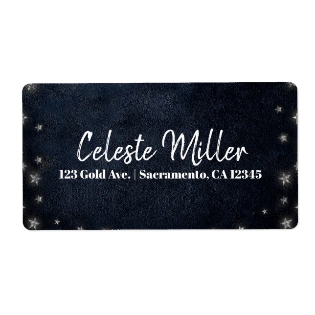 Blue Silver Stars Celestial Starry Sky Party Label (Front)
