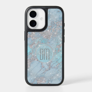 Blue Silver Starshine Glitter Monogram iPhone 17 Case
