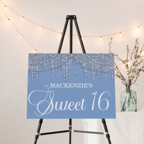 Blue Silver String Lights Sweet 16 Birthday Foam Board