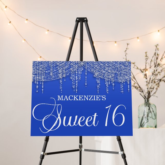 Blue Silver String Lights Sweet 16 Birthday Foam Board (In Situ (Stand))