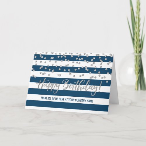 Blue Silver Stripes Business Group Birthday Card