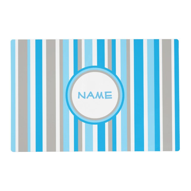 Blue & Silver Stripes Name Placemat (Front)