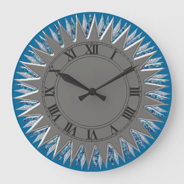 Blue Silver Sun Wall Clock (Front)
