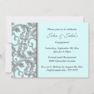 Blue silver swirl engagement anniversary CUSTOM Invitation