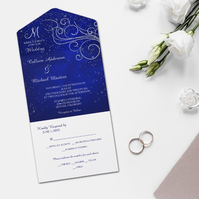 Blue Silver Swirl Monogram Photo Template Wedding (Creator Uploaded)