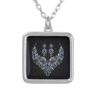 Blue Silver Tiger Crystal Jewelry Set