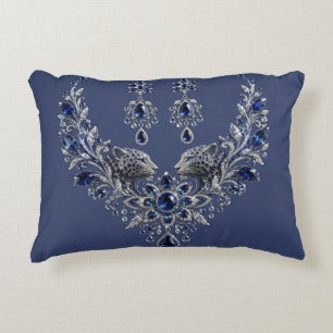 Blue Silver Tiger Crystal Jewelry Set Accent Pillow