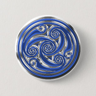Blue Silver Triskel Button