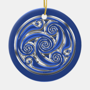 Blue Silver Triskel Ceramic Ornament