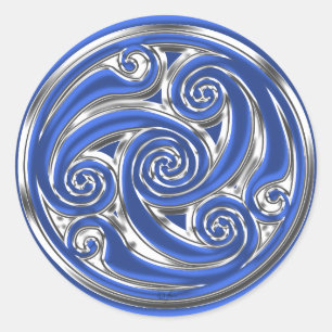 Blue Silver Triskel Classic Round Sticker