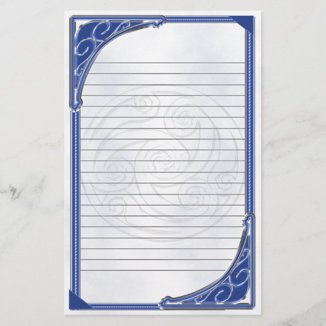 Blue Silver Triskel Lined Stationery (Front)