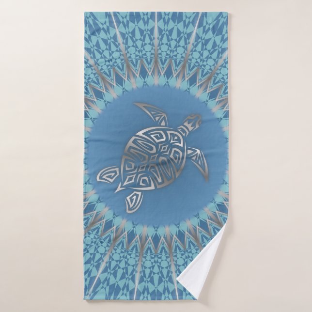 Blue Silver Turtle and Mandala Bath Towel (Bath Towel)
