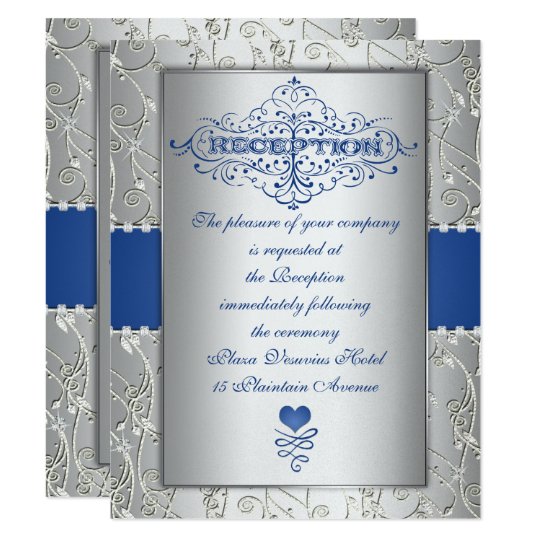 Blue Silver Typography Wedding Reception Insert Invitation