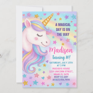 Blue & Silver Unicorn Birthday Invitation