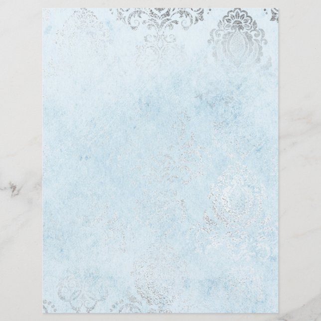 Blue & Silver Vintage Damask Pattern Paper (Front)