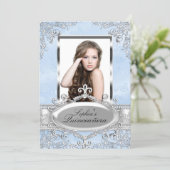 Blue Silver Vintage Glamour Photo Quinceanera Invitation (Standing Front)