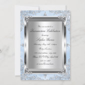 Blue Silver Vintage Glamour Photo Quinceanera Invitation (Back)