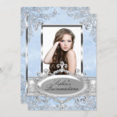 Blue Silver Vintage Glamour Photo Quinceanera Invitation (Front/Back)