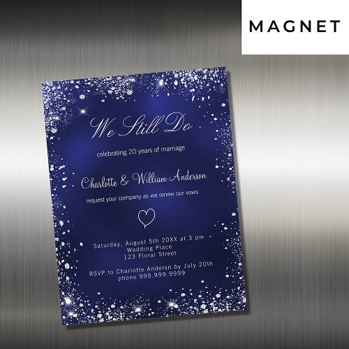 Blue silver vow renewal wedding invitation magnet