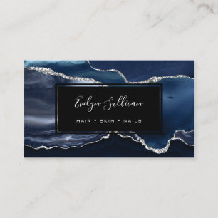 blue silver watercolor agate business card