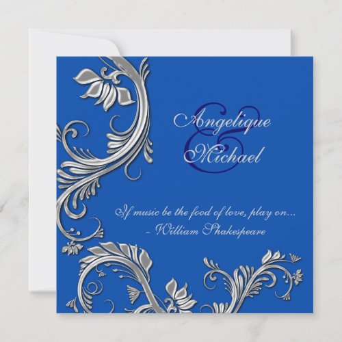 Blue silver wedding anniversary engagement invitations