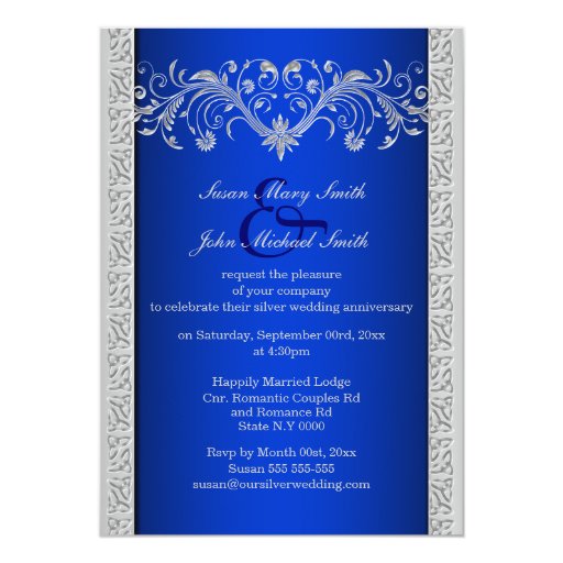 Blue silver wedding anniversary floral card | Zazzle