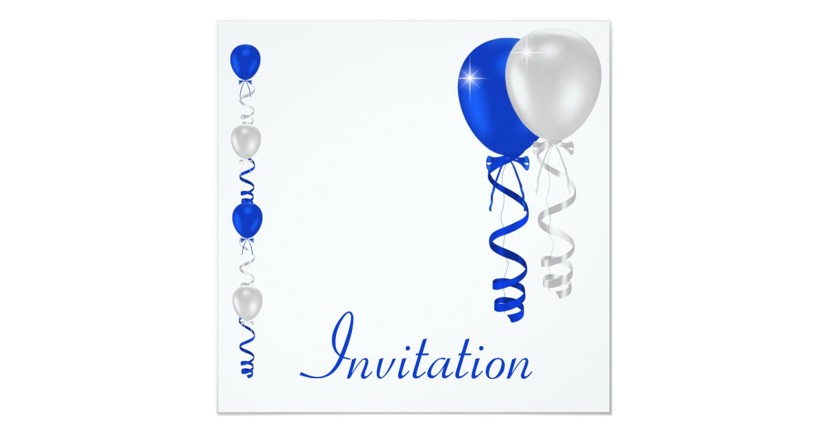 Blue Silver White Balloons Special Event Invitation ...