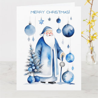Blue, Silver & White Japandi Santa Card