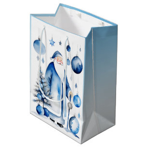 Blue, Silver & White Japandi Santa Medium Gift Bag