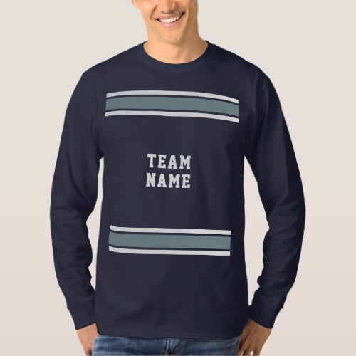 Blue Silver White Jersey Team Name Long Sleeve T_Shirt
