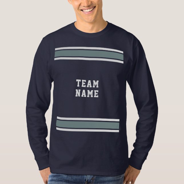 Blue Silver White Jersey Team Name Long Sleeve T-Shirt (Front)