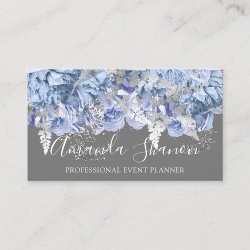 Blue Silver White Roses Event Planner QR Code Business Card