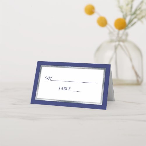 Blue  Silver  White Simple Elegant Place Cards