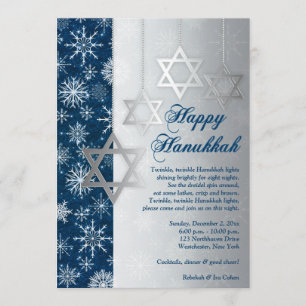 Blue Silver White Snowflakes Hanukkah Party Invite