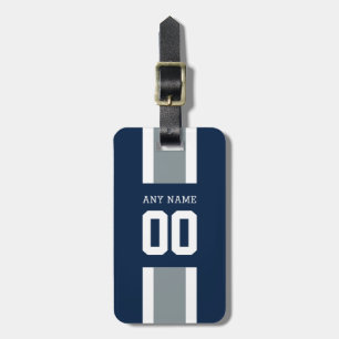 Blue, Silver & White Striped Football Jersey Luggage Tag