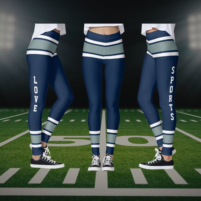 Blue Silver White Team Jersey Colors Love Sports Leggings (Blue Silver White Team Jersey Colors Love Sports Leggings)