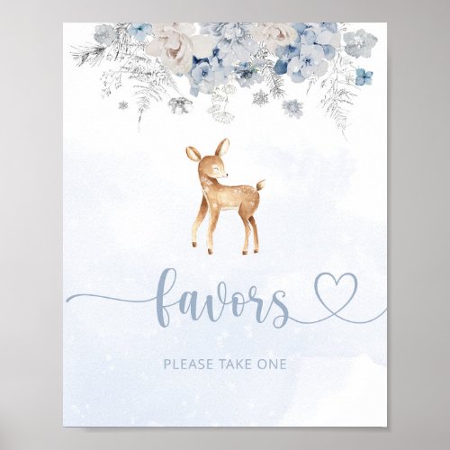 Blue silver winter deer favors poster