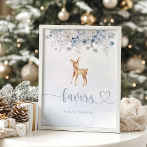 Blue silver winter deer favors poster