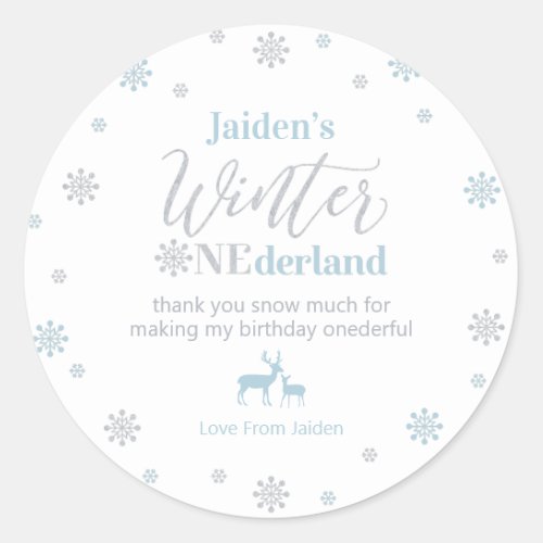 Blue Silver Winter onederland Thank you snow much  Classic Round Sticker